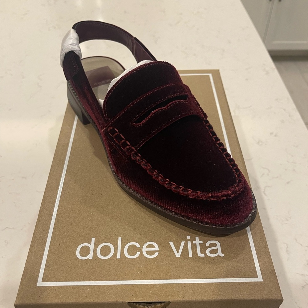 NWT Dolce Vita Wine Velvet Hardi Loafers Slingbacks